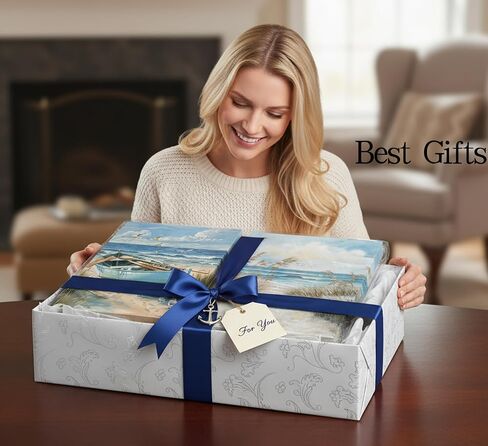 2Pcs Blue Coastal Canvas Wall Art Beach Boat Posters Prints Ocean Seaweand Seagul Pictures Bathroom Seascape Painting Seacoast Theme Wall Decor for Bedroom Living Room Sea View Room 12x16in Framed in Kuwait
