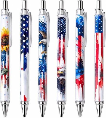 YJ PREMIUMS 6PC American Flag Pens Eagle Black and White Striped Ink Pen for 4th USA Themed Military Veterans Day Marine Crops Employees Gifts Stuff Souvenirs Novelty Items in Saudi Arabia