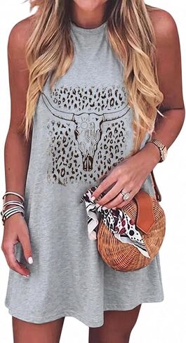 Sun Salt Sand Coconut Tree Tank Mini Dress for Women Casual Loose Sleeveless Beach Praty Shirts Summer Vacation Short Dress in Kuwait