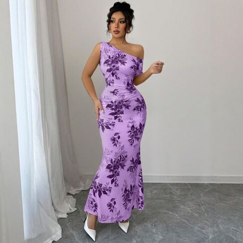 Women's Printed Off-Shoulder High Waist Bodycon Maxi Dress - Slim Fit Long Pencil Dress in Kuwait