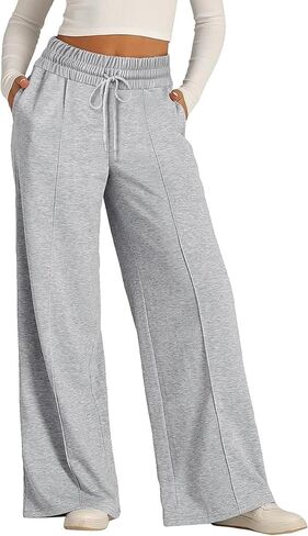 Women's Solid Color Wide Leg Sweatpants Spring Summer Drawstring Elastic Waist Casual Pants in Kuwait