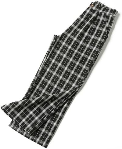 Spring Summer Women's High Waisted Black White Plaid Wide Leg Pants Casual Loose Fit Trousers in Saudi Arabia