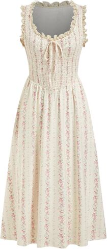 CIDER Womens Floral Summer Dresses Wedding Guest Dress Smocked Lace Square Neck Sleeveless Midi A Line Casual Sundress in Kuwait