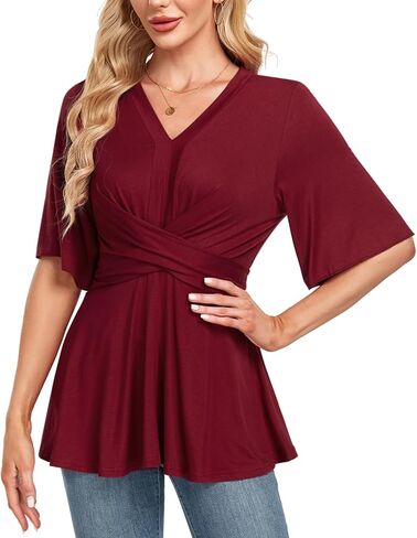 MINTLIMIT Womens Peplum Tops 2025 V Neck Ruffle Short Sleeve Tie Back Elegant Blouse Dressy Casual Work Shirts in Kuwait
