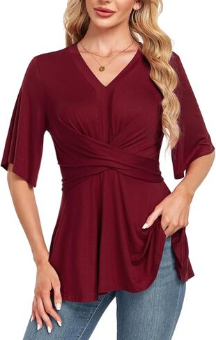 MINTLIMIT Womens Peplum Tops 2025 V Neck Ruffle Short Sleeve Tie Back Elegant Blouse Dressy Casual Work Shirts in Kuwait