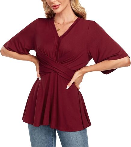 MINTLIMIT Womens Peplum Tops 2025 V Neck Ruffle Short Sleeve Tie Back Elegant Blouse Dressy Casual Work Shirts in Kuwait