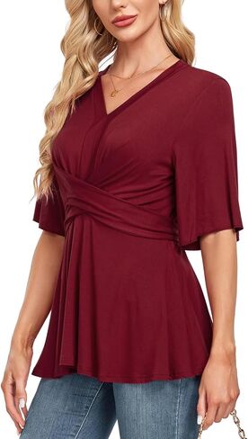 MINTLIMIT Womens Peplum Tops 2025 V Neck Ruffle Short Sleeve Tie Back Elegant Blouse Dressy Casual Work Shirts in Kuwait