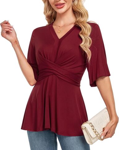 MINTLIMIT Womens Peplum Tops 2025 V Neck Ruffle Short Sleeve Tie Back Elegant Blouse Dressy Casual Work Shirts in Kuwait