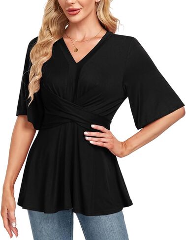 MINTLIMIT Womens Peplum Tops 2025 V Neck Ruffle Short Sleeve Tie Back Elegant Blouse Dressy Casual Work Shirts in Kuwait