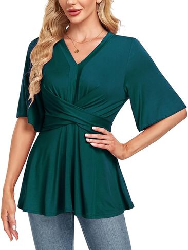 MINTLIMIT Womens Peplum Tops 2025 V Neck Ruffle Short Sleeve Tie Back Elegant Blouse Dressy Casual Work Shirts in Kuwait