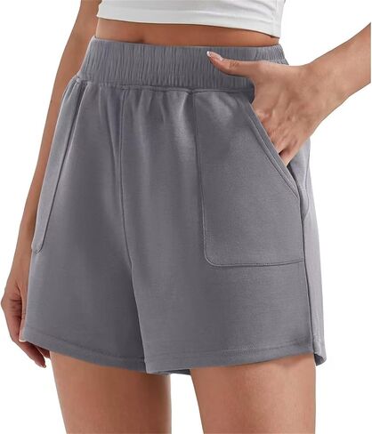 Womens 5 Inch Inseam Shorts High Waisted Elastic Athletic Short Summer Casual Wide Leg Hiking Pants with Pocket in Kuwait