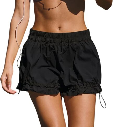 SeeLuNa Athletic Shorts for Women Durable Elastic Mid Rise Drawcord hems Pants Water Proof Nylon Pleated Short with Pockets in Kuwait