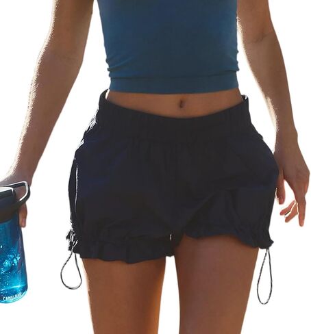 SeeLuNa Athletic Shorts for Women Durable Elastic Mid Rise Drawcord hems Pants Water Proof Nylon Pleated Short with Pockets in Saudi Arabia