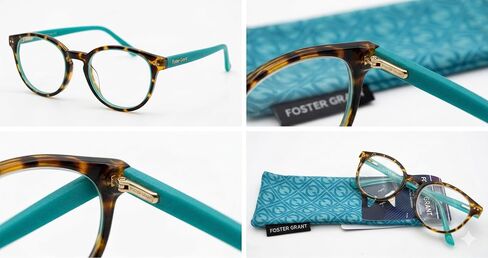 Foster Grant Bryn Round Reading Glasses TEL Teal and Tortoise Frame in Kuwait