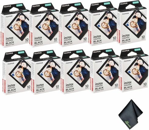 FUJIFILM INSTAX Square Black Instant Film (10 Exposures) Bundle with Microfiber Cleaning Cloth in Kuwait
