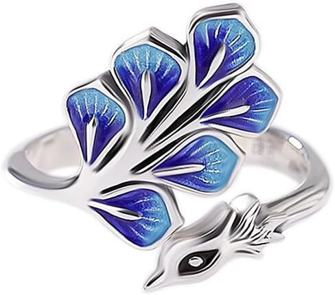 Enamel Phoenix Ring for Women Vintage Phoenix Wrapped Ring Silver Blue Purple Phoenixs Ring Animal Open Band Finger Rings Elegant Colorful Jewelry in Saudi Arabia