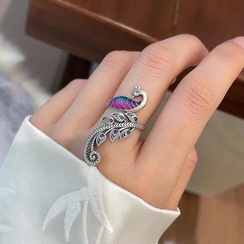 Enamel Phoenix Ring for Women Vintage Phoenix Wrapped Ring Silver Blue Purple Phoenixs Ring Animal Open Band Finger Rings Elegant Colorful Jewelry in Saudi Arabia