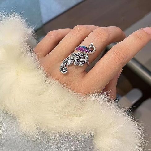 Enamel Phoenix Ring for Women Vintage Phoenix Wrapped Ring Silver Blue Purple Phoenixs Ring Animal Open Band Finger Rings Elegant Colorful Jewelry in Saudi Arabia