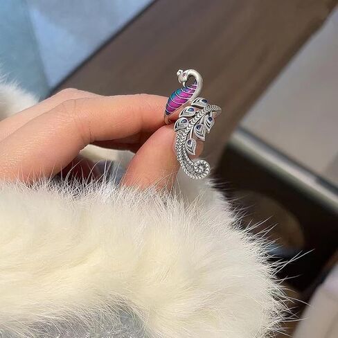 Enamel Phoenix Ring for Women Vintage Phoenix Wrapped Ring Silver Blue Purple Phoenixs Ring Animal Open Band Finger Rings Elegant Colorful Jewelry in Saudi Arabia