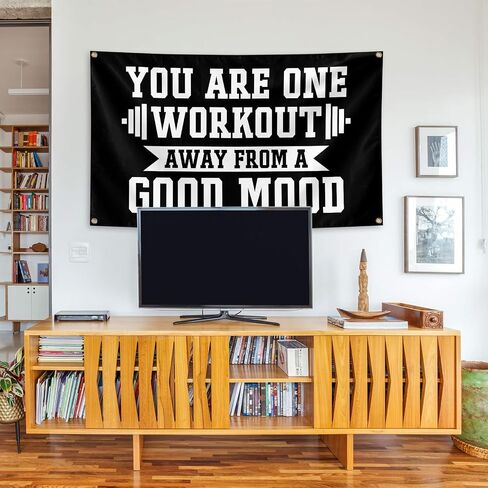 You Are One Workout Away From A Good Mood Tapestry 3x5 FT - Motivational Gym Banner with Brass Grommets, Black Inspirational Quote Flag for Home Gym, Bedroom, Office, Fitness Room Wall Decor Funny Workout Gift in Kuwait