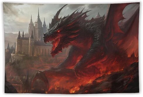 FeoYoed Tapestry Wall Hanging Aesthetic Decoration For Bedroom Living Room Wall Art Tapestries Fantasy Animal Dragons & Humans War 60"x90" in Saudi Arabia