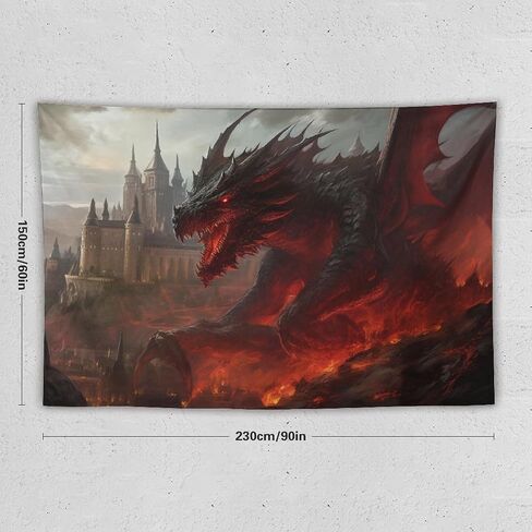 FeoYoed Tapestry Wall Hanging Aesthetic Decoration For Bedroom Living Room Wall Art Tapestries Fantasy Animal Dragons & Humans War 60"x90" in Saudi Arabia