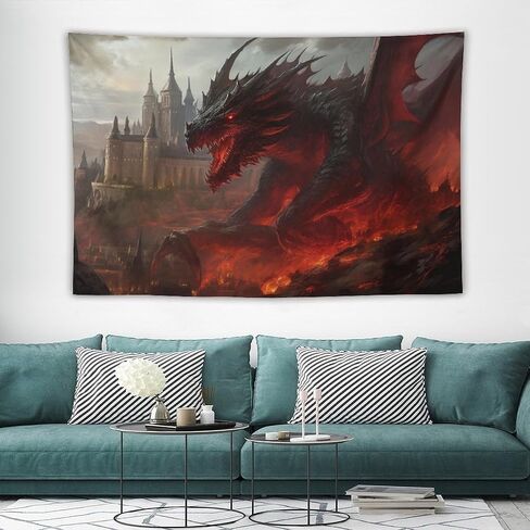 FeoYoed Tapestry Wall Hanging Aesthetic Decoration For Bedroom Living Room Wall Art Tapestries Fantasy Animal Dragons & Humans War 60"x90" in Saudi Arabia