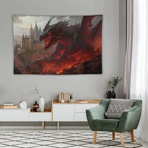FeoYoed Tapestry Wall Hanging Aesthetic Decoration For Bedroom Living Room Wall Art Tapestries Fantasy Animal Dragons & Humans War 60"x90" in Saudi Arabia