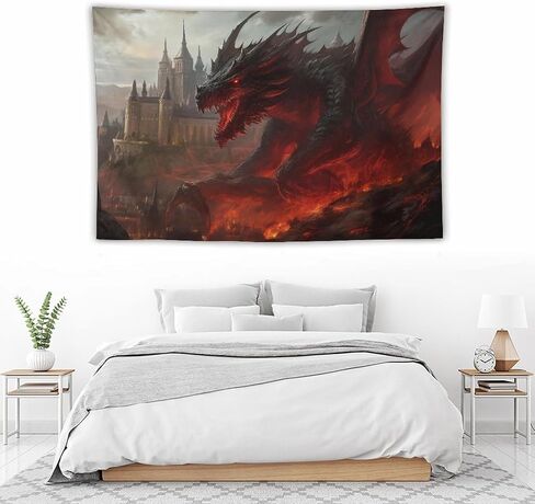 FeoYoed Tapestry Wall Hanging Aesthetic Decoration For Bedroom Living Room Wall Art Tapestries Fantasy Animal Dragons & Humans War 60"x90" in Saudi Arabia