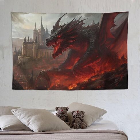 FeoYoed Tapestry Wall Hanging Aesthetic Decoration For Bedroom Living Room Wall Art Tapestries Fantasy Animal Dragons & Humans War 60"x90" in Saudi Arabia