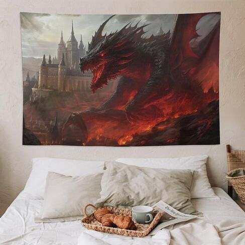 FeoYoed Tapestry Wall Hanging Aesthetic Decoration For Bedroom Living Room Wall Art Tapestries Fantasy Animal Dragons & Humans War 60"x90" in Saudi Arabia