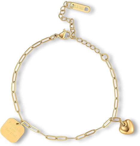 18K Gold Plated Chain Bracelet with Four-leaf Clover, Heart, Smile Charm, Paperclip Link Style, Birthday Anniversary Valentine's Mother's Day Gift in Saudi Arabia