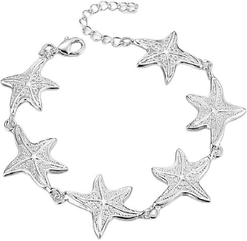 Silver Plated Starfish Bracelet for Women – Ocean-Inspired Beach Jewelry with Adjustable Chain, Nautical Star Bracelet Gift in Saudi Arabia