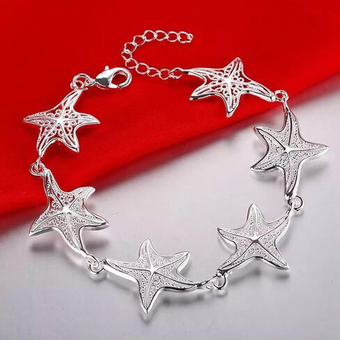 Silver Plated Starfish Bracelet for Women – Ocean-Inspired Beach Jewelry with Adjustable Chain, Nautical Star Bracelet Gift in Saudi Arabia