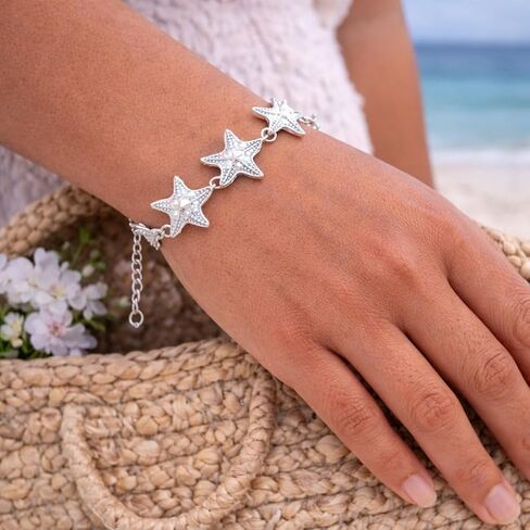 Silver Plated Starfish Bracelet for Women – Ocean-Inspired Beach Jewelry with Adjustable Chain, Nautical Star Bracelet Gift in Saudi Arabia