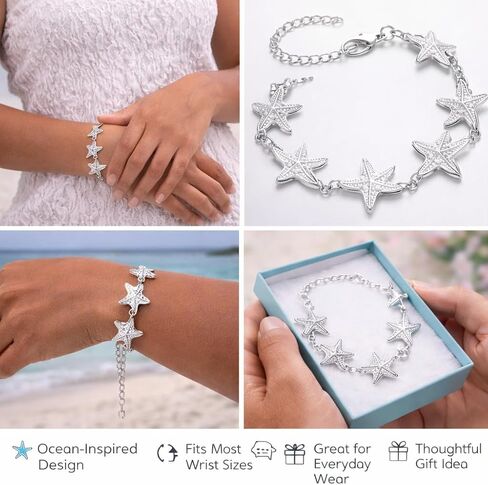 Silver Plated Starfish Bracelet for Women – Ocean-Inspired Beach Jewelry with Adjustable Chain, Nautical Star Bracelet Gift in Saudi Arabia