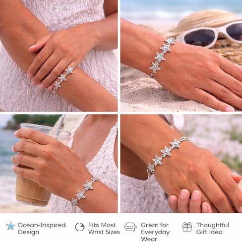 Silver Plated Starfish Bracelet for Women – Ocean-Inspired Beach Jewelry with Adjustable Chain, Nautical Star Bracelet Gift in Saudi Arabia