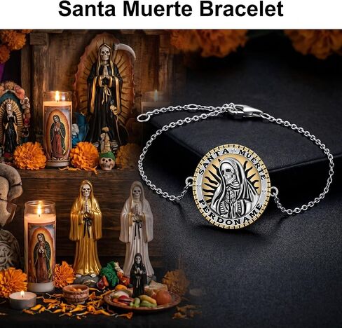 Santa Muerte Bracelet 18k Gold Plated Lattd Santa Muerte Bracelets Death Skull Charm Jewelry For Women Female Gifts in Saudi Arabia
