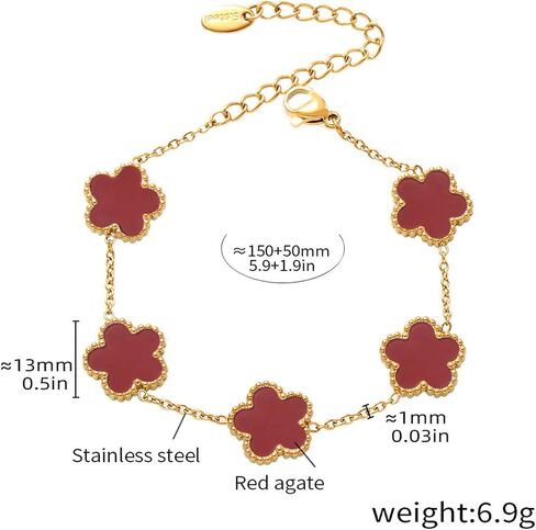 Five Leaf Clover Chain Bracelet for Women, Lucky Titanium Steel Bracelet with Simulated Shell Pendant, Minimalist Fashion Stainless Steel Clover Bracelet, Gift Box, Multiple Colors in Kuwait