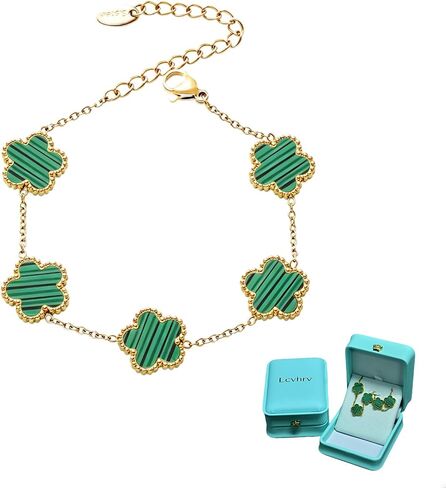 Five Leaf Clover Chain Bracelet for Women, Lucky Titanium Steel Bracelet with Simulated Shell Pendant, Minimalist Fashion Stainless Steel Clover Bracelet, Gift Box, Multiple Colors in Kuwait