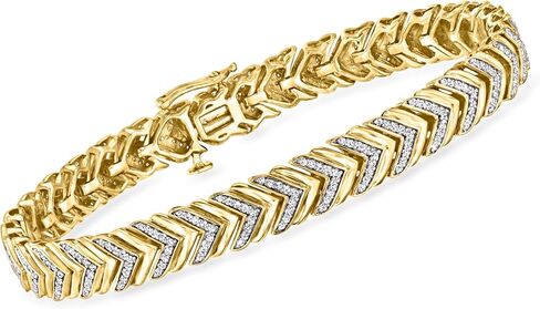 Ross-Simons 1.00 ct. t.w. Diamond Chevron-Link Bracelet in 18kt Gold Over Sterling. 7 inches in Saudi Arabia
