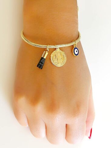 LESLIE BOULES St. Benedict Bracelet for Women Evil Eye Charm & Genuine Azabache Stone in Kuwait