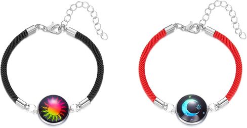 Moon Sun Star Bracelets for Couple Best Friends Long Distance Relationship King Queen Bracelets for 2 People Best Sisters Bracelet Luminous Planet Bracelet for Mom Daughter Valentine's Day New Year Gift in Kuwait