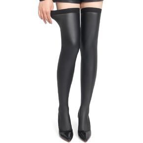 PU Leather Thigh High Stockings Widened Elastic Band Top with Stay Up Hosiery Pantyhose Lingerie XS-5XL in Saudi Arabia