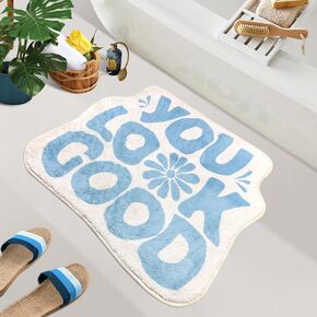 SHIYUE You Look Good Bath Mat Cute Funny Flower Bathroom Rug, Soft Absorbent Water Non Slip, Superior Washable Microfiber Cool Shower Preppy Decor Rug (Sky Blue 21"x25") in Saudi Arabia