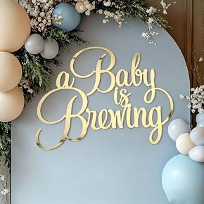 A Baby is Brewing Sign for Backdrop,Gold Acrylic Mirror Decal Letter Sticker Coffee Theme Baby Shower Party Decorations for Gender Reveal Themed Welcome Boy or Girl Party Decorations in Saudi Arabia