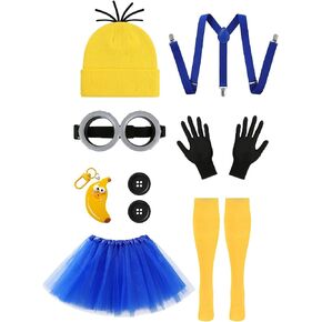 ZIW Yellow Cartoon Character Costume Set for Women Funny Halloween Outfit with Beanie Goggles Gloves Tutu Suspenders Socks Banana Keychain Animated Dress Up Cosplay Kit ZW281 in Saudi Arabia