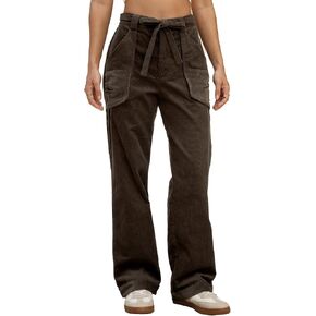 Ladyful Corduroy Elastic Waist Pants for Women Straight Leg Spring Fall Casual Baggy Loose Trousers 2026 with Pockets in Kuwait