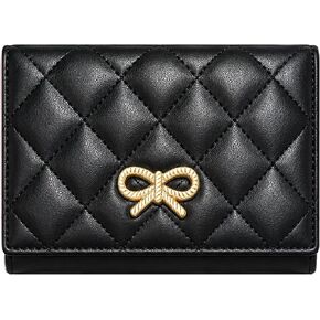 Sunwel Fashion Quilted Wallets Girls Cute Coquette Bow Small Wallet Card Holder ID Window Purse for Women (BLACK) in Saudi Arabia