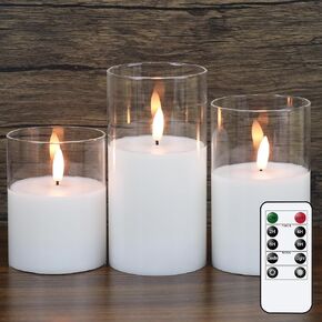 GenSwin Glass Flameless Candles with Remote Battery Operated Flickering LED Pillar Candles Real Wax 3D Wick for Wedding Festival Home Decoration(Gray,Pack of 3) in Saudi Arabia